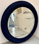 Large Antiqued Glass Blue Velvet Wall Mirror