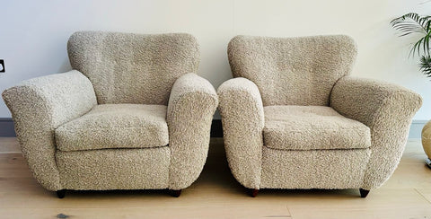 Pair of 1940s Italian Newly Upholstered Boucle Armchairs