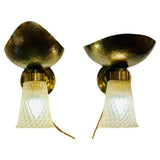 Pair of 1950s Italian Barovier Style Murano Glass Wall Sconces