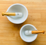 Pair of 1950s Apothecary Porcelain Mortar & Pestle G.D.V. Bruère