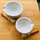Pair of 1950s Apothecary Porcelain Mortar & Pestle G.D.V. Bruère