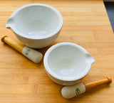 Pair of 1950s Apothecary Porcelain Mortar & Pestle G.D.V. Bruère