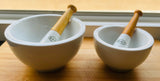 Pair of 1950s Apothecary Porcelain Mortar & Pestle G.D.V. Bruère