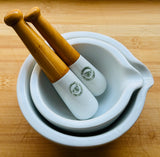 Pair of 1950s Apothecary Porcelain Mortar & Pestle Porcelaine Avignon France