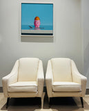 Pair of 1950s French Cream Boucle Lounge Chairs