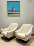 Pair of 1950s French Cream Boucle Lounge Chairs