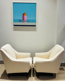 Pair of 1950s French Cream Boucle Lounge Chairs