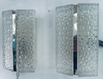 Pair of 1960s Kaiser Leuchten Frosted Glass & Chrome Wall Lights