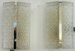 Pair of 1960s Kaiser Leuchten Frosted Glass & Chrome Wall Lights