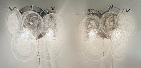 Pair of 1960s Italian Vistosi Style 5 Murano Disc Wall Lights