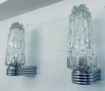 Pair of 1970s German Hoffmeister Iceberg Glass Torch Wall Lights