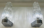 Pair of 1970s German Hoffmeister Iceberg Glass Torch Wall Lights