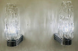 Pair of 1970s German Hoffmeister Iceberg Glass Torch Wall Lights