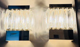 Pair of 1970s German Kinkeldey Faceted Glass & Silver Plate Wall Lights