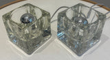Pair of 1970s German Putzler Clear Cubed Glass Table Lamps