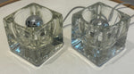 Pair of 1970s German Putzler Clear Cubed Glass Table Lamps