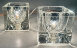 Pair of 1970s German Putzler Clear Cubed Glass Table Lamps