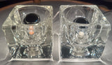 Pair of 1970s German Putzler Clear Cubed Glass Table Lamps