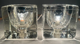 Pair of 1970s German Putzler Clear Cubed Glass Table Lamps