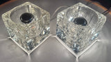 Pair of 1970s German Putzler Clear Cubed Glass Table Lamps