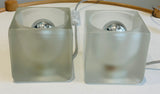 Pair of 1970s German Putzler Frosted Cubed Glass Table Lamps