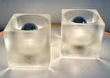 Pair of 1970s German Putzler Frosted Cubed Glass Table Lamps