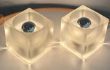 Pair of 1970s German Putzler Frosted Cubed Glass Table Lamps