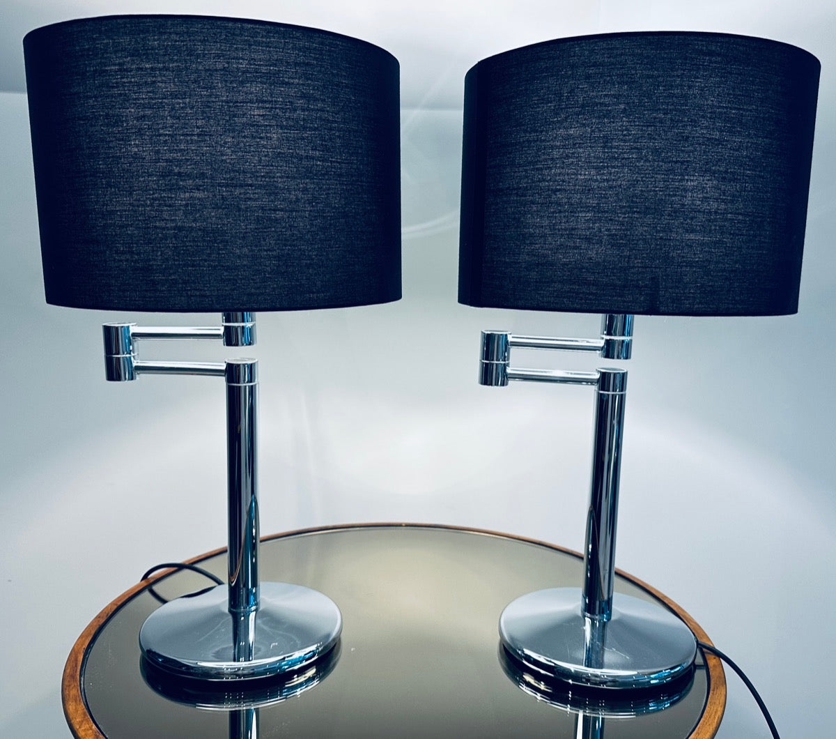 Pair of 1970s USA Nessen Swing Arm Chrome Table Lamps – retro living uk