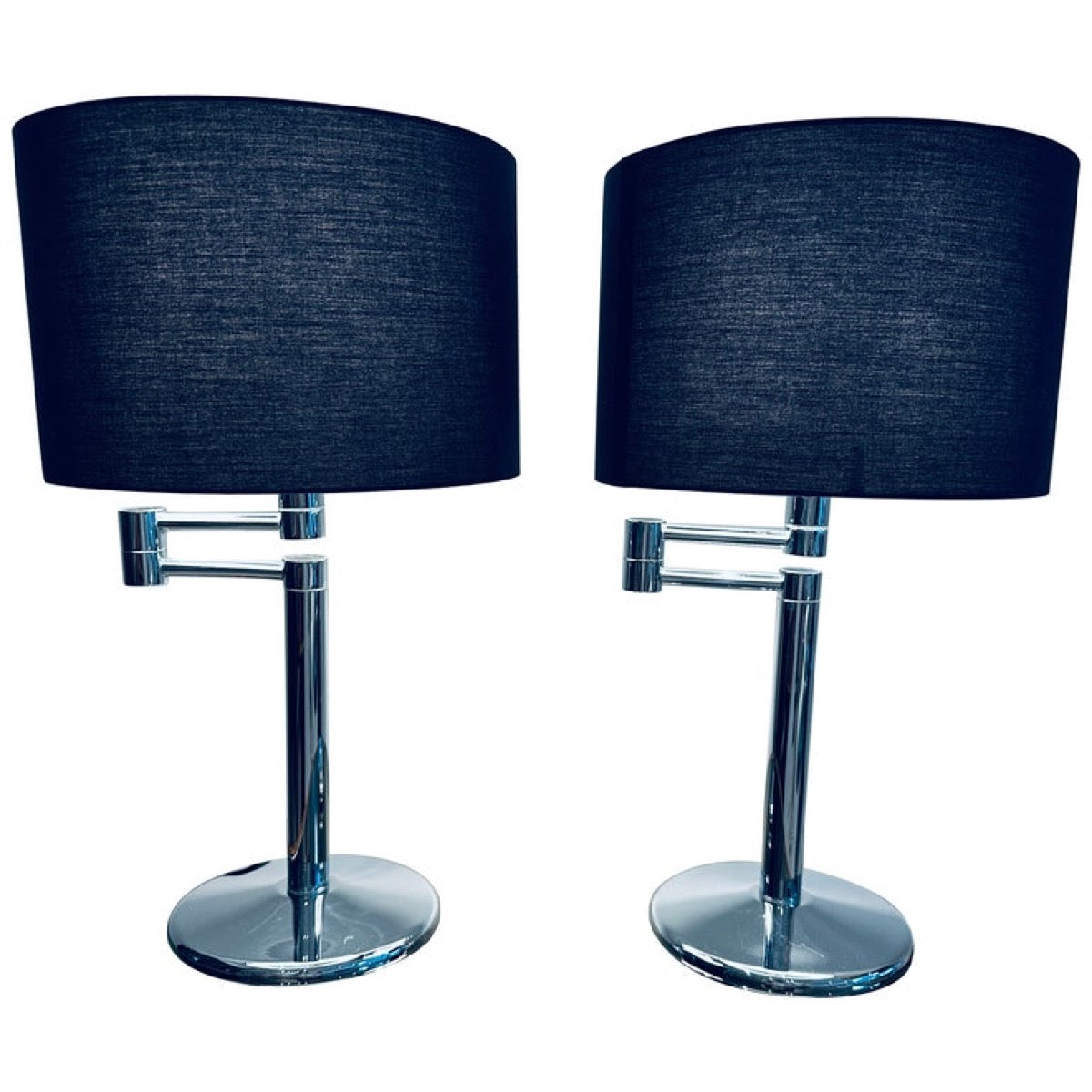 Pair of 1970s USA Nessen Swing Arm Chrome Table Lamps – retro living uk