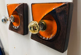 Pair of 1970s German Ceramic Fat Lava Orange & Brown Wall Lights
