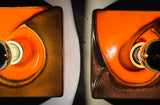 Pair of 1970s German Ceramic Fat Lava Orange & Brown Wall Lights