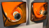 Pair of 1970s German Ceramic Fat Lava Orange & Brown Wall Lights