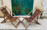 Pair of 1980s Italian Bamboo Deck Chairs or Sun Loungers