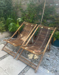 Pair of 1980s Italian Bamboo Deck Chairs or Sun Loungers