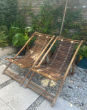 Pair of 1980s Italian Bamboo Deck Chairs or Sun Loungers