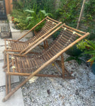 Pair of 1980s Italian Bamboo Deck Chairs or Sun Loungers
