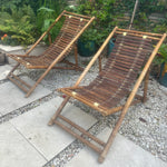 Pair of 1980s Italian Bamboo Deck Chairs or Sun Loungers