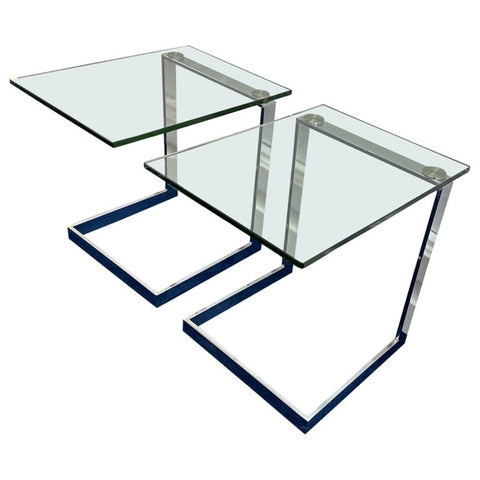 Pair of Postmodern GEBRA Glass and Chrome Side Tables