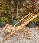 Pair of 1980s Rustic Italian Golden Bamboo Deck Chairs or Sun Loungers