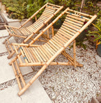 Pair of 1980s Rustic Italian Golden Bamboo Deck Chairs or Sun Loungers