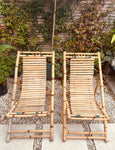 Pair of 1980s Rustic Italian Golden Bamboo Deck Chairs or Sun Loungers