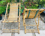 Pair of 1980s Rustic Italian Golden Bamboo Deck Chairs or Sun Loungers