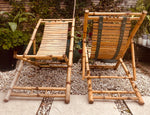 Pair of 1980s Rustic Italian Golden Bamboo Deck Chairs or Sun Loungers