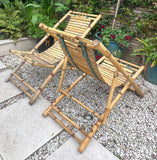 Pair of 1980s Rustic Italian Golden Bamboo Deck Chairs or Sun Loungers