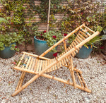 Pair of 1980s Rustic Italian Golden Bamboo Deck Chairs or Sun Loungers