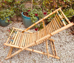 Pair of 1980s Rustic Italian Golden Bamboo Deck Chairs or Sun Loungers