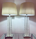 Pair of Crystal Strata Column Porta Romana Table Lamps