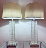 Pair of Crystal Strata Column Porta Romana Table Lamps