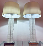 Pair of Crystal Strata Column Porta Romana Table Lamps