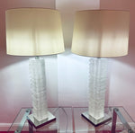 Pair of Crystal Strata Column Porta Romana Table Lamps